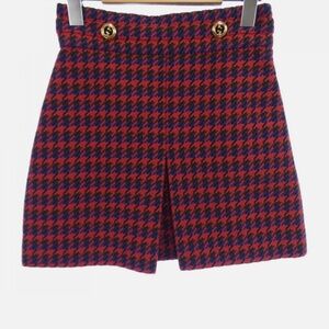 NWT Gucci Red and Blue Wool Houndstooth Mini Skirt with Gold Buttons Size 38